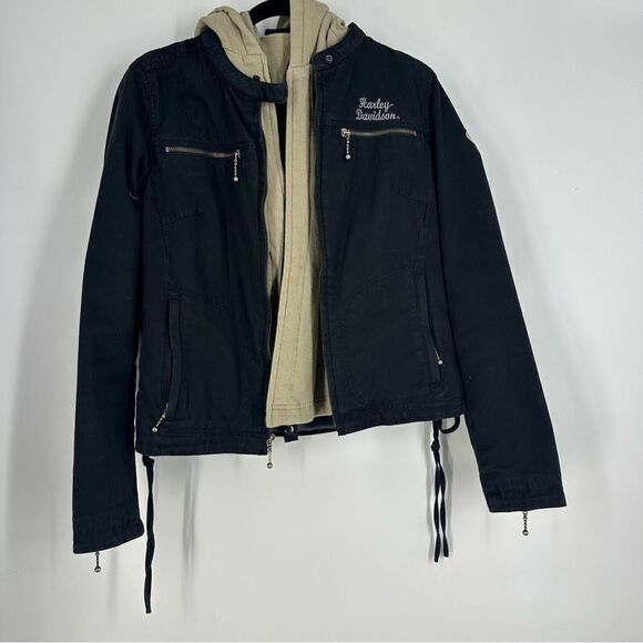 HARLEY DAVIDSON Women’s 2-n-1 Jacket with Removable Vest Sz M Vintage Y2K - Picture 1 of 12